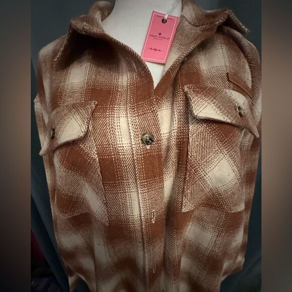 NWT $41 Simply Southern Men Shacket Brown Plaid Flannel Long Sleeve Shirt XL - Picture 2 of 4